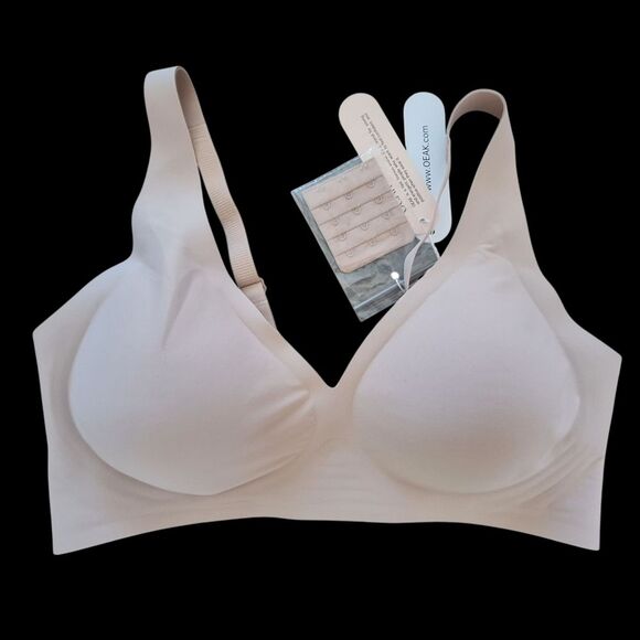 NWT, OEAK Womens Deep V Bra Nude L Smooth Comfort Seamless No-Wire EXPANDABLE - Picture 1 of 16